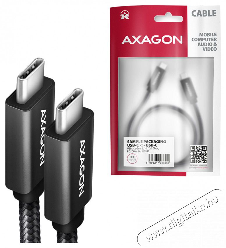 Axagon BUCM32-CM05AB 0,5m Type-C PD 100W 4K HD fekete adat- és töltőkábel Tv kiegészítők - Kábel / csatlakozó - USB kábel - 514821