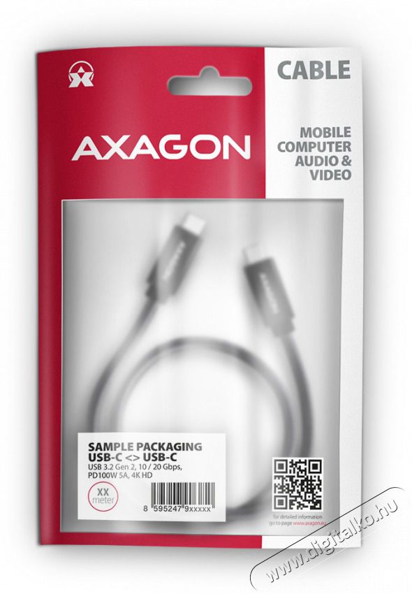 Axagon BUCM32-CM05AB 0,5m Type-C PD 100W 4K HD fekete adat- és töltőkábel Tv kiegészítők - Kábel / csatlakozó - USB kábel - 514821