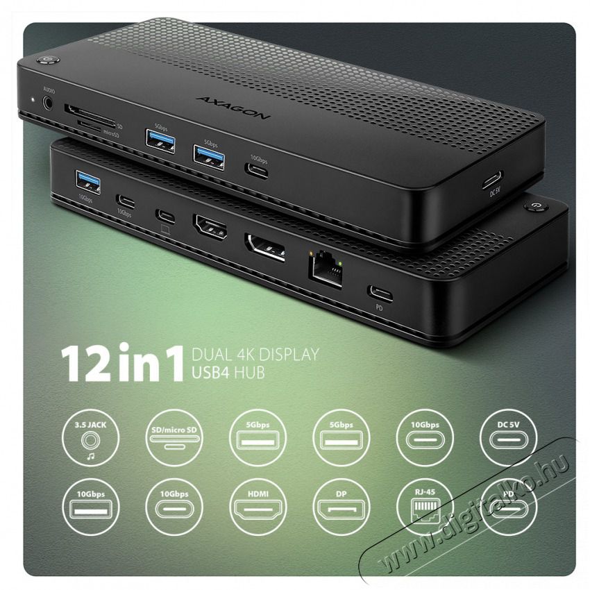 Axagon HMC-U4 USB4 fekete dokkol&oacute; Iroda &eacute;s sz&aacute;m&iacute;t&aacute;stechnika - Notebook kieg&eacute;sz&iacute;tő - USB hub / eloszt&oacute; - 514542