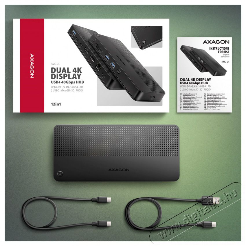 Axagon HMC-U4 USB4 fekete dokkol&oacute; Iroda &eacute;s sz&aacute;m&iacute;t&aacute;stechnika - Notebook kieg&eacute;sz&iacute;tő - USB hub / eloszt&oacute; - 514542