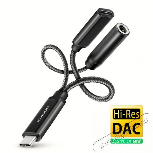 Axagon ADA-HCPD, Hi-Res DAC audio adapter, 384kHz/32bit stereo, USB-C to 3.5mm jack PD 60W/3A Mobil / Kommunikáció / Smart - Mobiltelefon kiegészítő / tok - Kábel / átalakító - 503334
