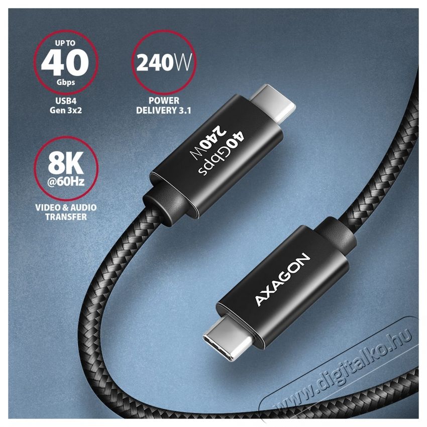 Axagon BUCM4X-CM10AB NewGEN+ 1m USB-C <> USB-C 4 Gen 3x2 / 240W k&aacute;bel Mobil / Kommunik&aacute;ci&oacute; / Smart - Tablet / E-book kieg&eacute;sz&iacute;tő, tok - K&aacute;bel - 500352