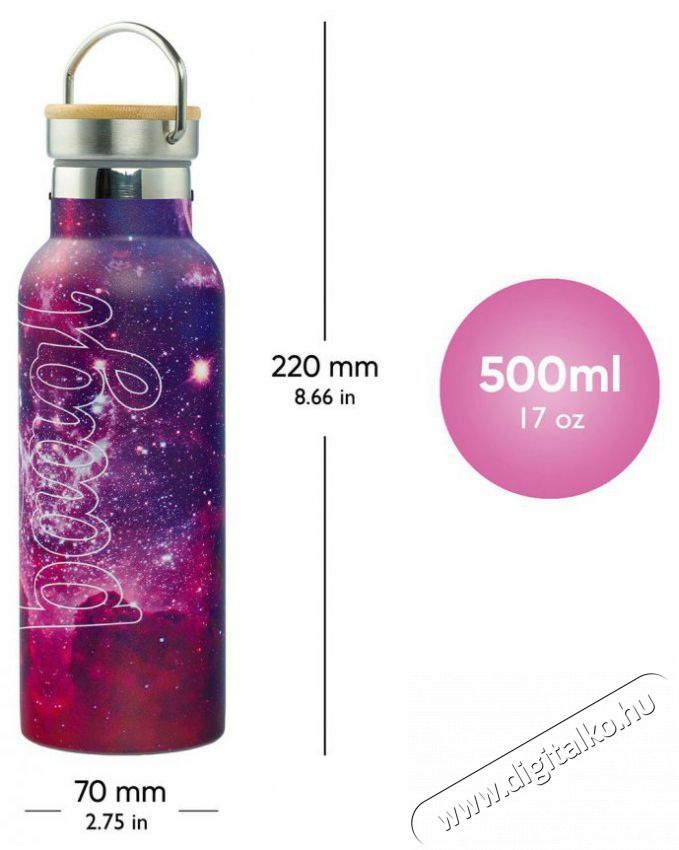 BAAGL Hőtart&oacute; kulacs bambusz kupakkal - Galaxy, 500 ml Konyhai term&eacute;kek - Ed&eacute;ny - Termosz - 528494