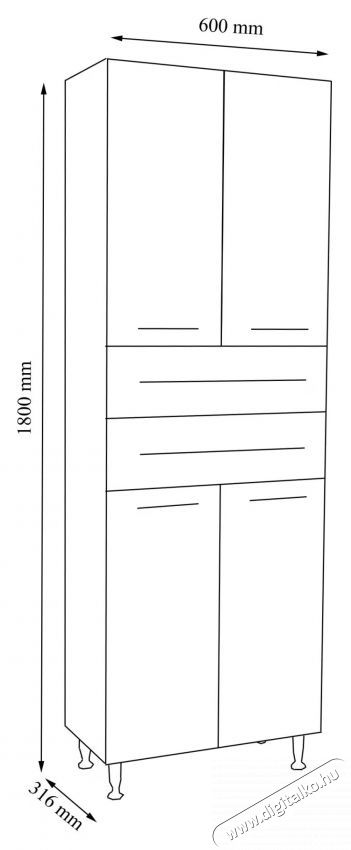 Badenmob 008 f&uuml;rdőszobai szekr&eacute;ny, 2 polc, 2 fi&oacute;k, MDF, forg&aacute;cslap, 180x60x31,6 cm, RAL 7044 H&aacute;ztart&aacute;s / Otthon / K&uuml;lt&eacute;r - F&uuml;rdőszoba / wc - Kieg&eacute;sz&iacute;tő - 536066