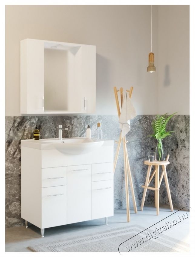 Badenmob 020 sorozat, f&uuml;rdőszobai t&uuml;k&ouml;r szekr&eacute;nnyel &eacute;s vil&aacute;g&iacute;t&aacute;ssal, 4 polccal, MDF, forg&aacute;cslap, 71 x 80 x 14 cm, feh&eacute;r H&aacute;ztart&aacute;s / Otthon / K&uuml;lt&eacute;r - F&uuml;rdőszoba / wc - Kieg&eacute;sz&iacute;tő - 536079