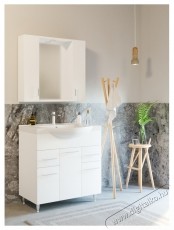 Badenmob 020 sorozat, f&uuml;rdőszobai t&uuml;k&ouml;r szekr&eacute;nnyel &eacute;s vil&aacute;g&iacute;t&aacute;ssal, 4 polccal, MDF, forg&aacute;cslap, 71 x 80 x 14 cm, feh&eacute;r H&aacute;ztart&aacute;s / Otthon / K&uuml;lt&eacute;r - F&uuml;rdőszoba / wc - Kieg&eacute;sz&iacute;tő - 536079