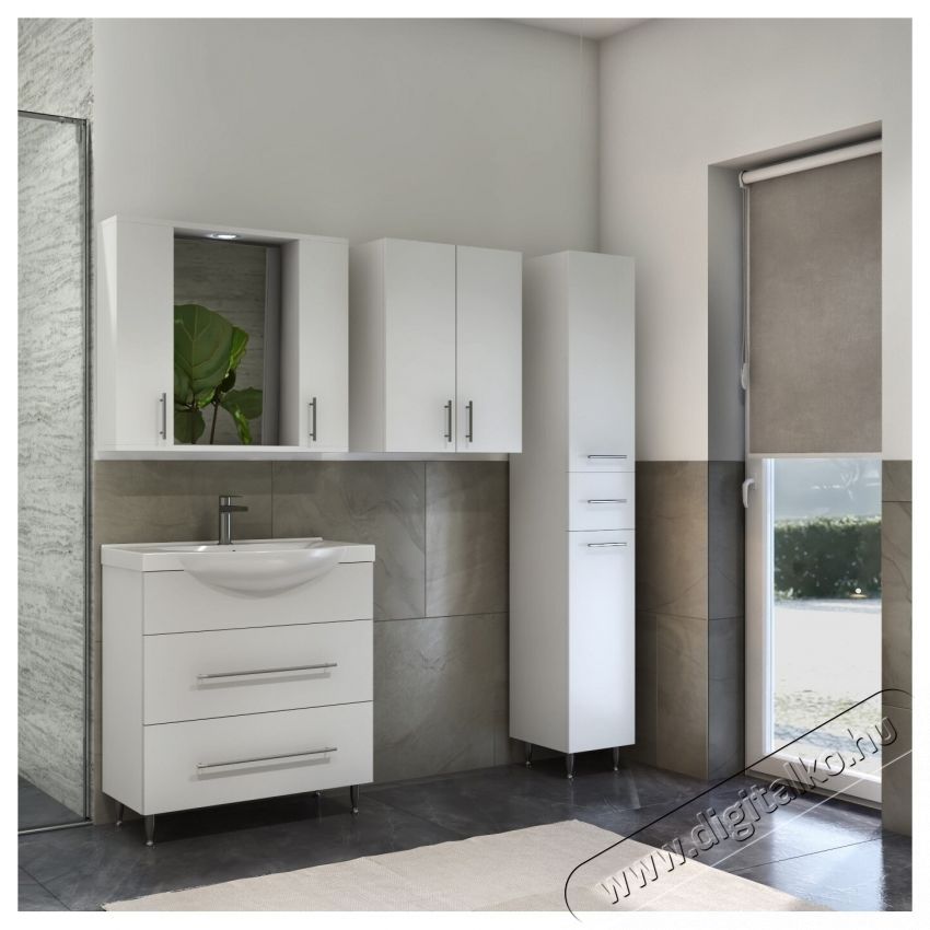 Badenmob 020 sorozat, f&uuml;rdőszobai t&uuml;k&ouml;r szekr&eacute;nnyel &eacute;s vil&aacute;g&iacute;t&aacute;ssal, 4 polccal, MDF, forg&aacute;cslap, 71 x 80 x 14 cm, feh&eacute;r H&aacute;ztart&aacute;s / Otthon / K&uuml;lt&eacute;r - F&uuml;rdőszoba / wc - Kieg&eacute;sz&iacute;tő - 536079