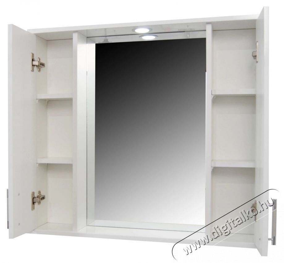 Badenmob 020 sorozat, f&uuml;rdőszobai t&uuml;k&ouml;r szekr&eacute;nnyel &eacute;s vil&aacute;g&iacute;t&aacute;ssal, 4 polccal, MDF, forg&aacute;cslap, 71 x 80 x 14 cm, feh&eacute;r H&aacute;ztart&aacute;s / Otthon / K&uuml;lt&eacute;r - F&uuml;rdőszoba / wc - Kieg&eacute;sz&iacute;tő - 536079