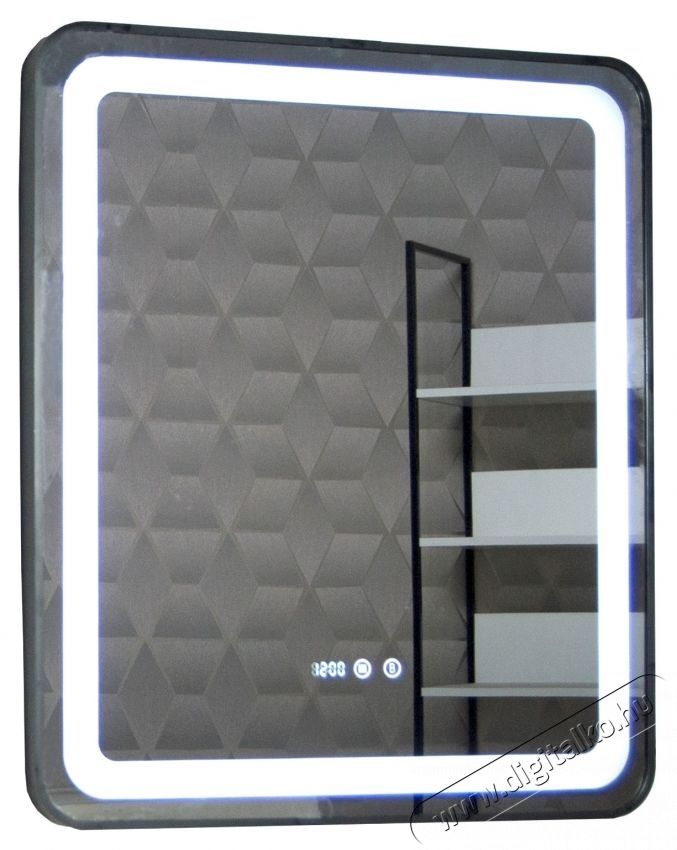 Badenmob F&uuml;rdőszobai t&uuml;k&ouml;r LED vil&aacute;g&iacute;t&aacute;ssal, p&aacute;ramentes&iacute;tő funkci&oacute;val, &oacute;r&aacute;val, d&aacute;tummal &eacute;s hőm&eacute;rővel, 70x80cm, Fekete keretben Sz&eacute;ps&eacute;g&aacute;pol&aacute;s / Eg&eacute;szs&eacute;g - T&uuml;k&ouml;r - 536082