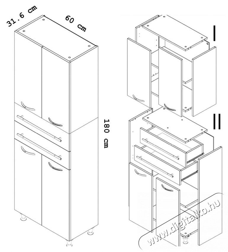 Badenmob 008 f&uuml;rdőszobaszekr&eacute;ny, 4 ajt&oacute;, 4 polc, 2 poz&iacute;ci&oacute;, MDF/PAL, 170x60x31.6cm, feh&eacute;r H&aacute;ztart&aacute;s / Otthon / K&uuml;lt&eacute;r - F&uuml;rdőszoba / wc - Kieg&eacute;sz&iacute;tő - 536062
