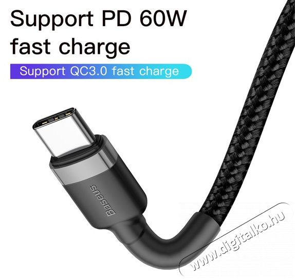 Baseus Cafule Type-C/Type-C PD2.0 60W 20V 3A QC3.0 2m szürke-fekete Tv kiegészítők - Kábel / csatlakozó - USB kábel - 368653