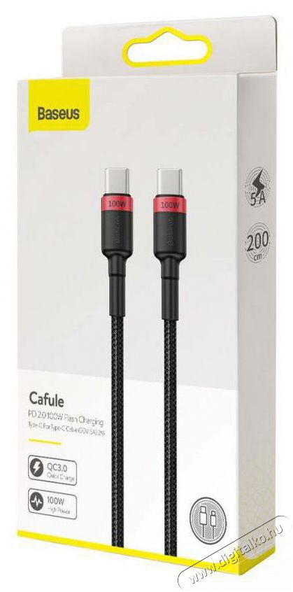 Baseus Cafule Type-C/Type-C 100W kábel 2m – fekete-piros Mobil / Kommunikáció / Smart - Mobiltelefon kiegészítő / tok - Kábel / átalakító - 408588