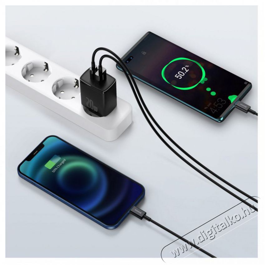 Baseus CCXJ-B01 Compact hálózati töltő USB Type-C / USB-A 20W 3A QC3.0 - Fekete Akkuk és töltők - Li-ion akkumulátor és töltő (gyári) - Töltő / hálózati adapter - 408659