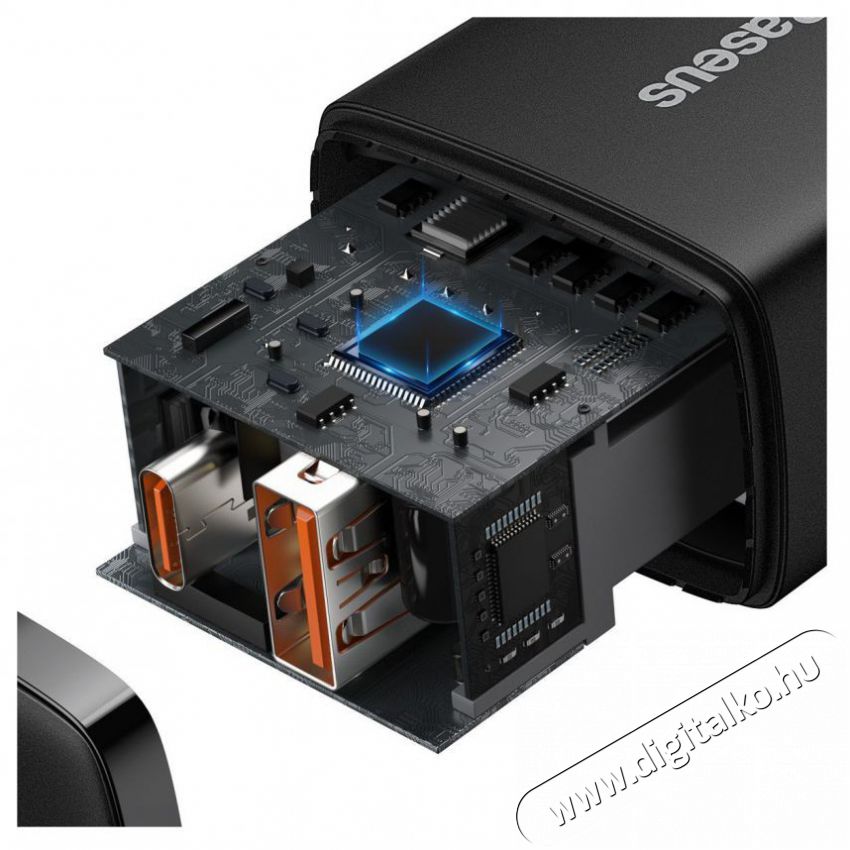 Baseus CCXJ-B01 Compact hálózati töltő USB Type-C / USB-A 20W 3A QC3.0 - Fekete Akkuk és töltők - Li-ion akkumulátor és töltő (gyári) - Töltő / hálózati adapter - 408659