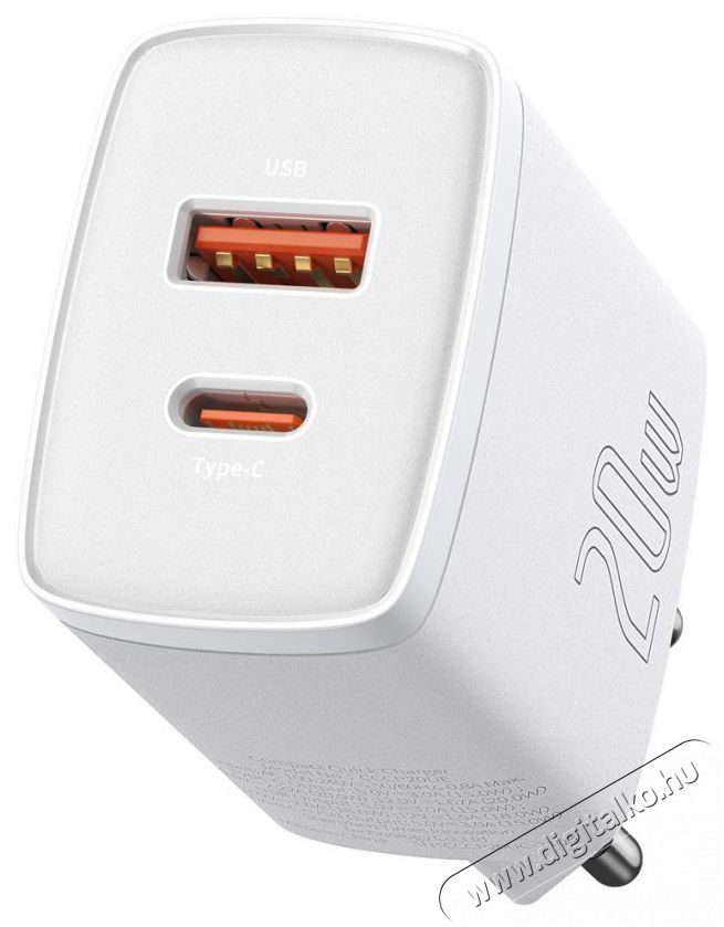 Baseus CCXJ-B02 Compact hálózati töltő USB Type-C / USB-A 20W 3A QC3.0 - Fehér Akkuk és töltők - Li-ion akkumulátor és töltő (gyári) - Töltő / hálózati adapter - 408660