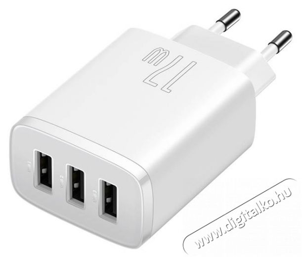 Baseus hálózati töltő, Compact töltő 3XUSB, 17W, EU, fehér (CCXJ020102) Mobil / Kommunikáció / Smart - Mobiltelefon kiegészítő / tok - Hálózati-, autós töltő - 476194