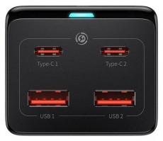 Baseus PSZM000401 GaN3 Pro 100W 2xUSB/2xUSB C/AC fekete töltő Akkuk és töltők - Li-ion akkumulátor és töltő (gyári) - Töltő / hálózati adapter - 500208