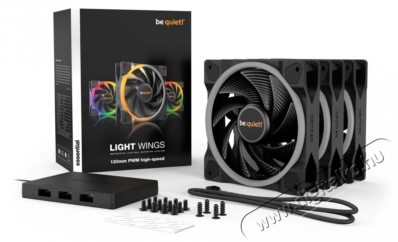 BE QUIET ! LIGHT WINGS 3db nagy sebess&eacute;gű 120mm PWM ARGB fekete ventil&aacute;tor Iroda &eacute;s sz&aacute;m&iacute;t&aacute;stechnika - Sz&aacute;m&iacute;t&oacute;g&eacute;p tartoz&eacute;k - Ventil&aacute;tor - 462678