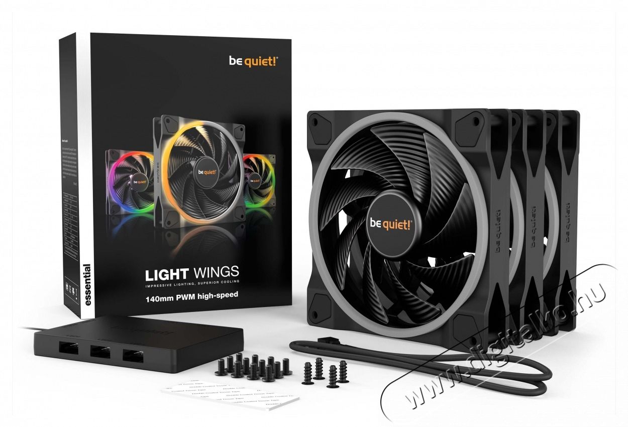 BE QUIET ! LIGHT WINGS 3db nagy sebess&eacute;gű 140mm PWM ARGB fekete ventil&aacute;tor Iroda &eacute;s sz&aacute;m&iacute;t&aacute;stechnika - Sz&aacute;m&iacute;t&oacute;g&eacute;p tartoz&eacute;k - Ventil&aacute;tor - 462668