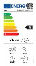 Beko DIS35020 MOSOGATÓGÉP BEÉPÍTHETŐ 10 TERÍTÉK KESKENY Konyhai termékek - Mosogatógép - Keskeny (45cm-ig) beépíthető mosogatógép - 373312