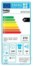 Beko B3T67230 Slim hőszivattyús szárítógép, 7 kg, SteamCure, Hygienic Dry, OptiSense, Recycled Dry, B energiaosztály, Fehér Háztartás / Otthon / Kültér - Mosógép / szárítógép - Szárítógép - 494920