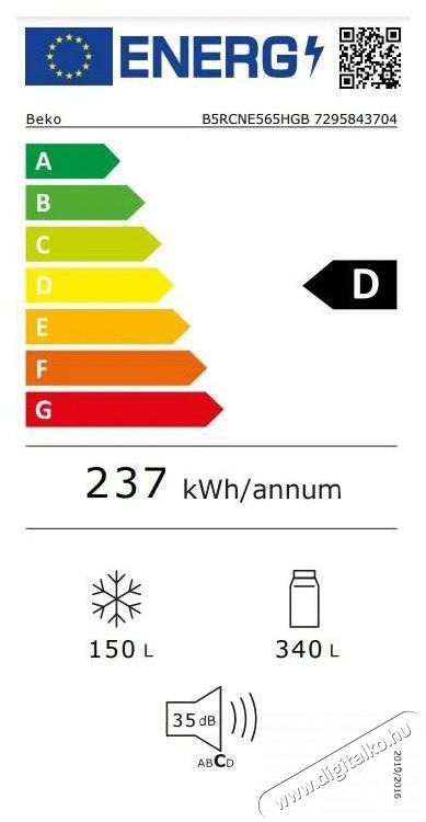 Beko B5RCNE565HGB Konyhai term&eacute;kek - Hűtő, fagyaszt&oacute; (szabadon&aacute;ll&oacute;) - Alulfagyaszt&oacute;s kombin&aacute;lt hűtő - 509559