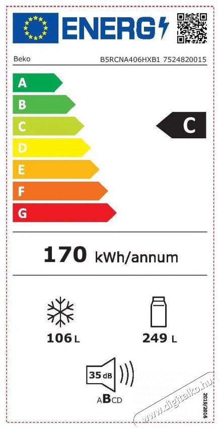 Beko Beyond B5RCNA406HXB1 Konyhai term&eacute;kek - Hűtő, fagyaszt&oacute; (szabadon&aacute;ll&oacute;) - Alulfagyaszt&oacute;s kombin&aacute;lt hűtő - 509337