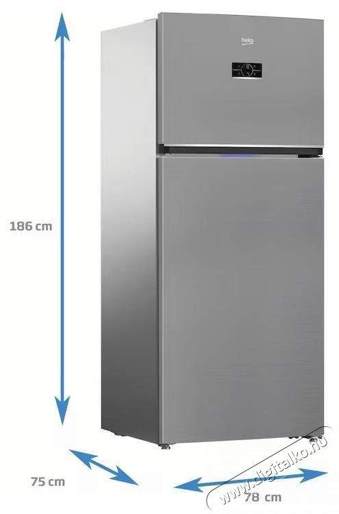 Beko B5RDNE594ZXB K&eacute;tajt&oacute;s hűtőszekr&eacute;ny, 557 l, NoFrost, HarvestFresh, Everfresh+, AeroFlow, Display, E energiaoszt&aacute;ly, 186 cm, Metal Look Konyhai term&eacute;kek - Hűtő, fagyaszt&oacute; (szabadon&aacute;ll&oacute;) - Fel&uuml;lfagyaszt&oacute;s kombin&aacute;lt hűtő - 532963