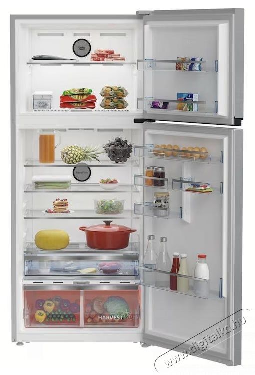 Beko B5RDNE594ZXB K&eacute;tajt&oacute;s hűtőszekr&eacute;ny, 557 l, NoFrost, HarvestFresh, Everfresh+, AeroFlow, Display, E energiaoszt&aacute;ly, 186 cm, Metal Look Konyhai term&eacute;kek - Hűtő, fagyaszt&oacute; (szabadon&aacute;ll&oacute;) - Fel&uuml;lfagyaszt&oacute;s kombin&aacute;lt hűtő - 532963