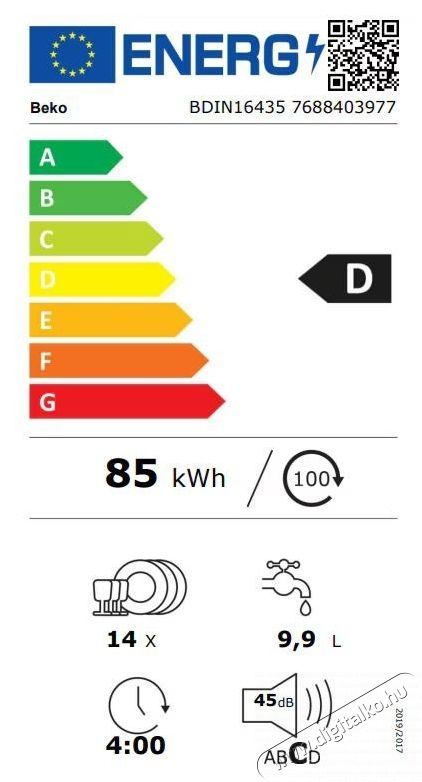 Beko BDIN16435 be&eacute;p&iacute;thető mosogat&oacute;g&eacute;p Konyhai term&eacute;kek - Mosogat&oacute;g&eacute;p - Norm&aacute;l (60cm) be&eacute;p&iacute;thető mosogat&oacute;g&eacute;p - 534854