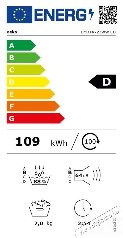 Beko BM3T4723WWEU hőszivatty&uacute;ss sz&aacute;r&iacute;t&oacute;g&eacute;p, 7 kg, 15 program, D energiaoszt&aacute;ly, ProSmart Inverter Motor, EcoSense, Aquawave, Higi&eacute;nikus sz&aacute;r&iacute;t&aacute;s, Feh&eacute;r H&aacute;ztart&aacute;s / Otthon / K&uuml;lt&eacute;r - Mos&oacute;g&eacute;p / sz&aacute;r&iacute;t&oacute;g&eacute;p - Sz&aacute;r&iacute;t&oacute;g&eacute;p - 536100