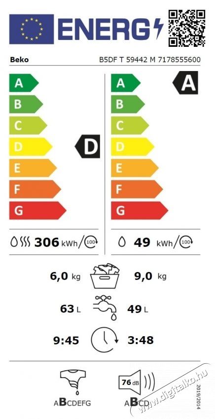 Beko B5DFT59442M Mos&oacute;g&eacute;p sz&aacute;r&iacute;t&oacute;val, Mos&aacute;s 9 kg, Sz&aacute;r&iacute;t&aacute;s 6 kg, 1400 RPM, A energiaoszt&aacute;ly, HygieneTherapy, SteamCure, HomeWhiz, ProSmart Inverter Motor, AddXtra, Sz&uuml;rke H&aacute;ztart&aacute;s / Otthon / K&uuml;lt&eacute;r - Mos&oacute;g&eacute;p / sz&aacute;r&iacute;t&oacute;g&eacute;p - Mos&oacute;-sz&aacute;r&iacute;t&oacute;g&eacute;p - 536113