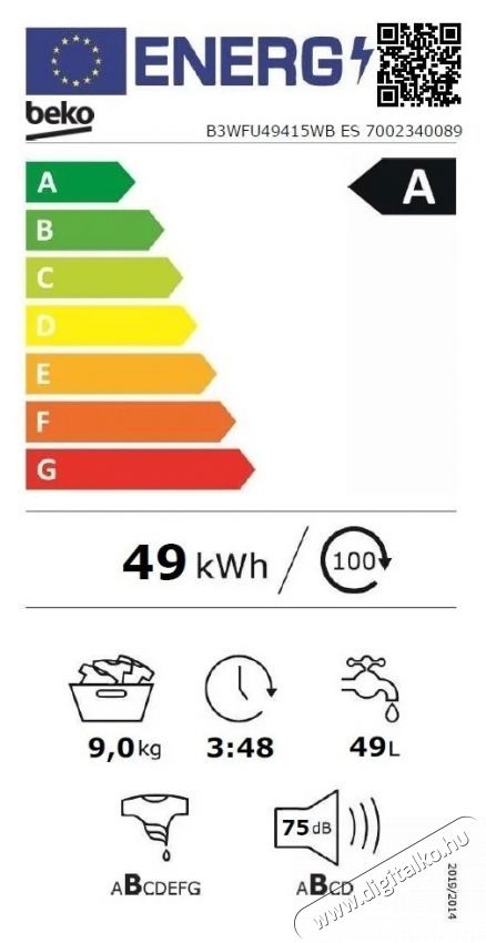 Beko B3WFU49415WBES El&ouml;lt&ouml;ltős mos&oacute;g&eacute;p, 9 kg, 1400 RPM, SteamCure, vasal&oacute; gyors, A energiaoszt&aacute;ly, feh&eacute;r H&aacute;ztart&aacute;s / Otthon / K&uuml;lt&eacute;r - Mos&oacute;g&eacute;p / sz&aacute;r&iacute;t&oacute;g&eacute;p - El&ouml;lt&ouml;ltős norm&aacute;l (60cm-ig) mos&oacute;g&eacute;p - 536132