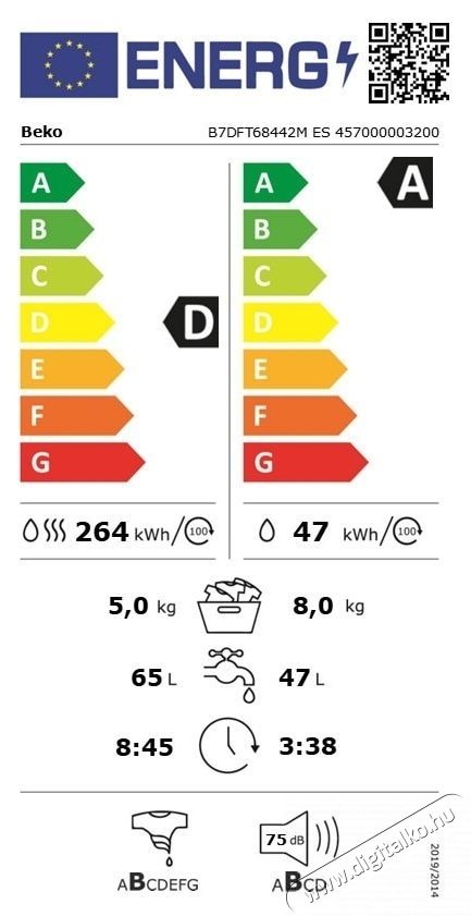 Beko B7DFT68442MES mos&oacute;- sz&aacute;r&iacute;t&oacute;g&eacute;p, SteamCure, 8/5 kg, 1400RPM, HomeWhiz, D energiaoszt&aacute;ly, Sz&uuml;rke H&aacute;ztart&aacute;s / Otthon / K&uuml;lt&eacute;r - Mos&oacute;g&eacute;p / sz&aacute;r&iacute;t&oacute;g&eacute;p - El&ouml;lt&ouml;ltős norm&aacute;l (60cm-ig) mos&oacute;g&eacute;p - 536129