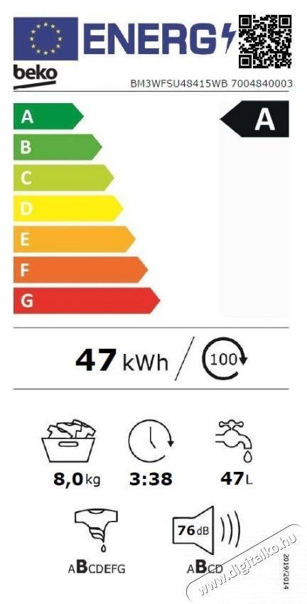 Beko BM3WFSU48415WB mos&oacute;g&eacute;p, 8 kg, 1400 ford./perc, A energiaoszt&aacute;ly, ProSmart Inverter Motor, EnergySpin, ColdWash, SteamCure, Feh&eacute;r H&aacute;ztart&aacute;s / Otthon / K&uuml;lt&eacute;r - Mos&oacute;g&eacute;p / sz&aacute;r&iacute;t&oacute;g&eacute;p - El&ouml;lt&ouml;ltős norm&aacute;l (60cm-ig) mos&oacute;g&eacute;p - 536122