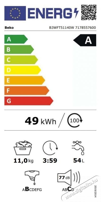 Beko BM3WFU48415WBPB mos&oacute;g&eacute;p, 8 kg, EnergySpin, SteamCure, 1400RPM, A energiaoszt&aacute;ly, Feh&eacute;r H&aacute;ztart&aacute;s / Otthon / K&uuml;lt&eacute;r - Mos&oacute;g&eacute;p / sz&aacute;r&iacute;t&oacute;g&eacute;p - El&ouml;lt&ouml;ltős norm&aacute;l (60cm-ig) mos&oacute;g&eacute;p - 536135