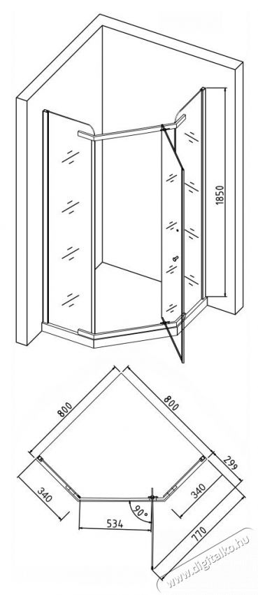 Belform &Ouml;tsz&ouml;gletű zuhanykabin, Belform Maze, 80x80 cm, csukl&oacute;s ajt&oacute;val, jobbra ny&iacute;l&oacute; H&aacute;ztart&aacute;s / Otthon / K&uuml;lt&eacute;r - F&uuml;rdőszoba / wc - Kieg&eacute;sz&iacute;tő - 536147