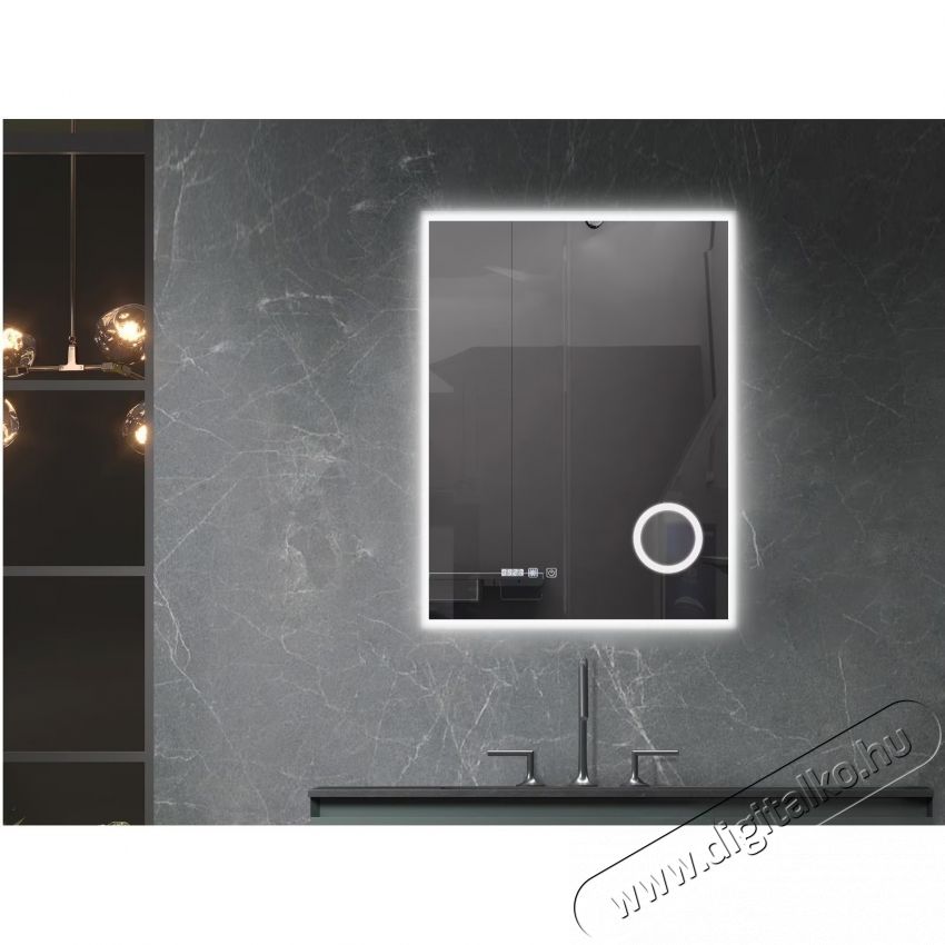 Belform Atlantis f&uuml;rdőszobai t&uuml;k&ouml;r, 3 sz&iacute;nű LED vil&aacute;g&iacute;t&aacute;s, P&aacute;ramentes&iacute;tő, &Eacute;rintőkapcsol&oacute;, Digit&aacute;lis &oacute;ra, Nagy&iacute;t&oacute;, 60x80 cm, F energiaoszt&aacute;ly Sz&eacute;ps&eacute;g&aacute;pol&aacute;s / Eg&eacute;szs&eacute;g - T&uuml;k&ouml;r - 536155