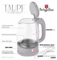 Berlinger Haus BH/9566 1,7 L-es matt taupe üveg vízforraló Konyhai termékek - Vízforraló / teafőző - 500021