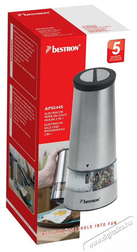 Bestron APS544S Easy Kitchen elektromos só- és borsőrlő - rozsdamentes acél Konyhai termékek - Konyhai eszköz - Só és bors örlő - 317101