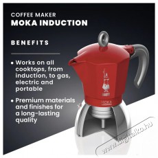 Bialetti New Moka Induction, piros, 4 személyes Konyhai termékek - Kávéfőző / kávéörlő / kiegészítő - Kotyogó kávéfőző - 515215