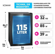 Bomann KSG 7290 fekete italhűtő Konyhai termékek - Hűtő, fagyasztó (szabadonálló) - Egyajtós hűtő - 503882