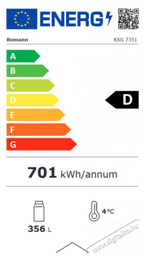 Bomann KSG 7351 feh&eacute;r italhűtő Konyhai term&eacute;kek - Hűtő, fagyaszt&oacute; (szabadon&aacute;ll&oacute;) - Egyajt&oacute;s hűtő - 503880