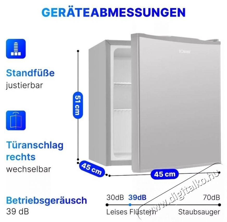 Bomann KB 7346 inox egyajt&oacute;s hűtő Konyhai term&eacute;kek - Hűtő, fagyaszt&oacute; (szabadon&aacute;ll&oacute;) - Mini hűtő / minib&aacute;r - 531611