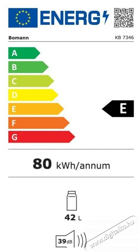 Bomann KB 7346 feh&eacute;r egyajt&oacute;s hűtő Konyhai term&eacute;kek - Hűtő, fagyaszt&oacute; (szabadon&aacute;ll&oacute;) - Mini hűtő / minib&aacute;r - 531647