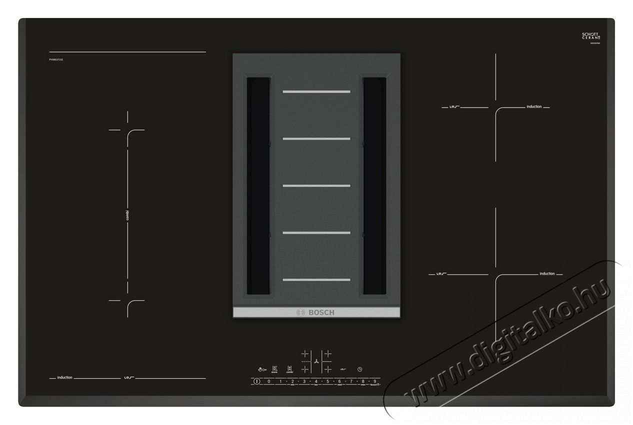 Bosch PVS851F21E Serie 6 indukciós főzőlap beépített elszívóval Konyhai termékek - Sütő-főzőlap, tűzhely (beépíthető) - Indukciós főzőlap (beépíthető) - 332195