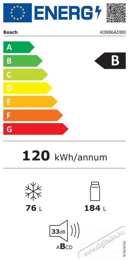 Bosch KIN86ADB0 Serie 6 Konyhai term&eacute;kek - Hűtő, fagyaszt&oacute; (be&eacute;p&iacute;thető) - Alulfagyaszt&oacute;s kombin&aacute;lt hűtő - 509584