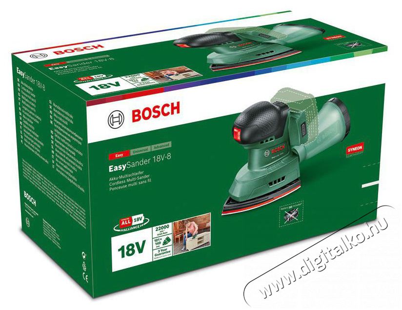 Bosch EasySander 18V-8 - akku &eacute;s t&ouml;ltő n&eacute;lk&uuml;l, karton (0.603.3E3.000) csiszol&oacute; g&eacute;p H&aacute;ztart&aacute;s / Otthon / K&uuml;lt&eacute;r - Szersz&aacute;m - Csiszol&oacute; g&eacute;p - 523106