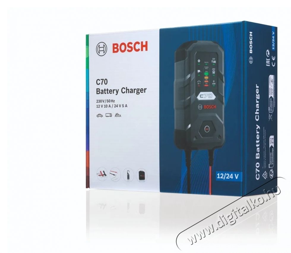 Bosch C70, 12V   24V aut&oacute; akkuml&aacute;tor t&ouml;ltő Aut&oacute;hifi / Aut&oacute; felszerel&eacute;s - Aut&oacute;s t&ouml;ltő / szivargy&uacute;jt&oacute; adapter - 531702