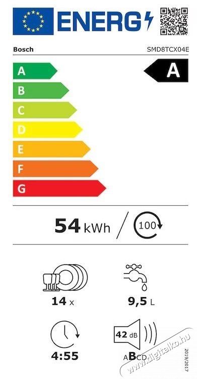Bosch SMD8TCX04E Seria 8 be&eacute;p&iacute;thető mosogat&oacute;g&eacute;pt, 14 ter&iacute;t&eacute;k, 8 program Konyhai term&eacute;kek - Mosogat&oacute;g&eacute;p - Norm&aacute;l (60cm) be&eacute;p&iacute;thető mosogat&oacute;g&eacute;p - 533075